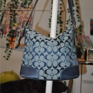 Coach Blue and Gray Patterned Shoulder Bag
